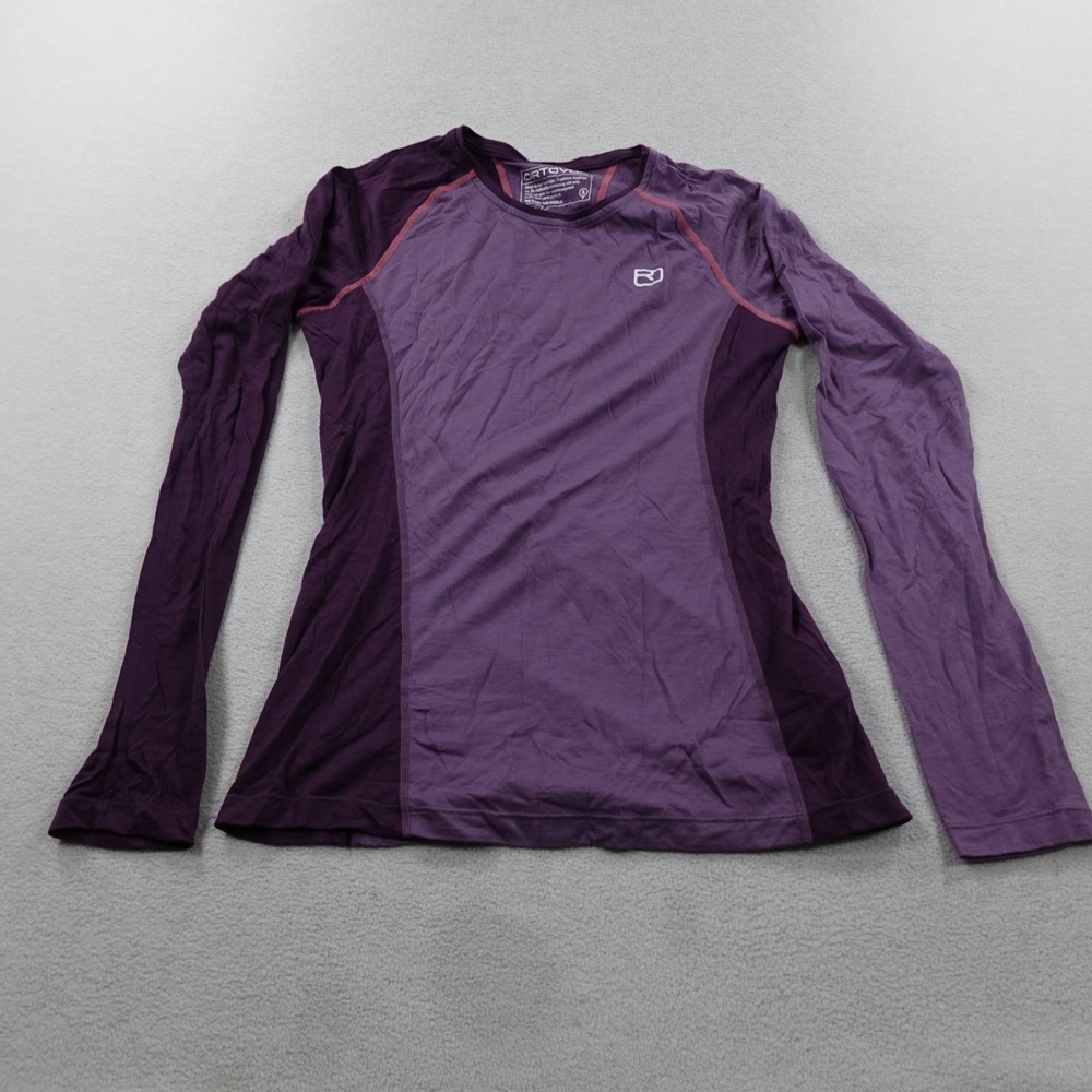Ortovox Wool Shirt Womens Small Purple Color Block Long Sleeve Base Layer Hiking